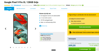 Google Pixel 9 Pro XL 128GB 16RAM 5G voor €699 bij Belsimpel