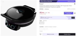 Fun Pizza&Co. Horno Eléctrico para Pizza de 1800 W, Grill, Temporizador 30min, Revestimiento Rockstone, Temperatura regulable, Apertura 180º con dos placas por 29.6€