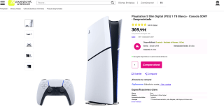 Consola SONY Playstation 5 Slim Digital 1 TB Blanco Desprecintado por 369,99€