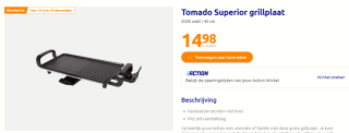 Tomado Superior grillplaat 2000 watt voor €14,95 bij de Action