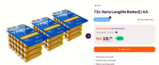 72 Stuks (3 Blisters a 24St) - AAA R3 Varta Longlife Alkaline batterijen voor €19,95 bij iBOOD