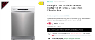 Lavavajillas Libre Instalación - Hisense HS643D10X, 14 servicios por 406€