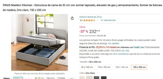 Estructura de cama con somier tapizado, elevador de gas y almacenamiento, 150 x 200 cm por 232,99€