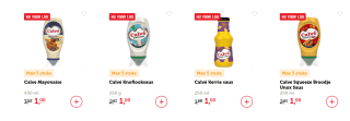 Alle Calvé of Hellmann's Sauzen of mayonaise voor €1 p.s. bij de Coop