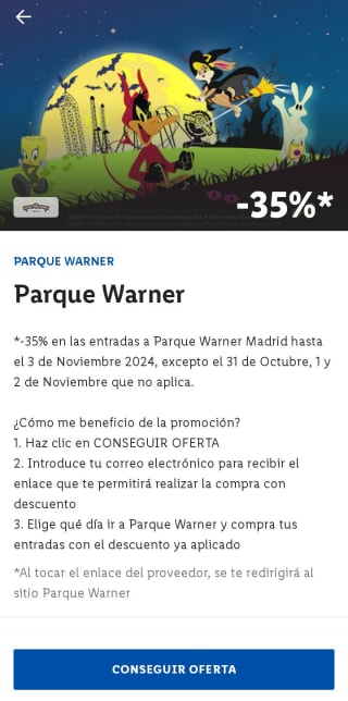 35% descuento entradas Parque Warner desde la app de Lidl