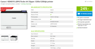 Canon i-SENSYS LBP673Cdw A4 laserprinter kleur met wifi voor €249 bij Megekko