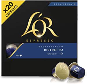 L'Or Espresso Café Ristretto decaffeinato Intensidad 9 - 200 cápsulas de aluminio compatibles con máquinas Nespresso (10 Paquetes de 20 cápsulas) por 54€