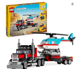 LEGO Creator 3 en 1 Camión Plataforma con Helicóptero Convertible en Vehículos de Juguete: Avión de Hélices, Bólido y Coche por 10€