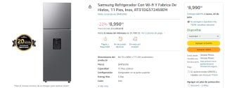 Samsung Refrigerador Wifi Fábrica de Hielos 11 Pies por $8,990 en Amazon