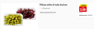 2 Bakken van 500 gr. Pitloze witte of rode druiven voor € 2,50 bij de Lidl