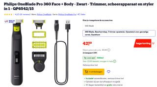 PHILIPS OneBlade Pro 360 Face + Body QP6542/15 Multigroomer voor €42,99 bij Bol