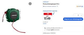 PARKSIDE Persluchtslanghaspel 10m voor €17,49 bij Lidl