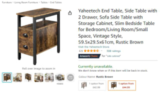 Obtain Yaheetech end table for £34.42 available at Amazon
