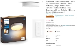 Philips Hue Enrave plafondlamp en gratis Dimmer Switch voor €87,20 bij Amazon