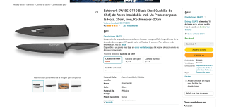 Black Steel Cuchillo de Chef de Acero Inoxidable + Protector para la Hoja 20cm por 9,62€