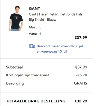 Diverse GANT T-shirts €32,29 dmv code bij Secret sales