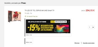 TV LED 55" TCL 55P61B, 4K UHD, HDR10 HLG por 254,15€