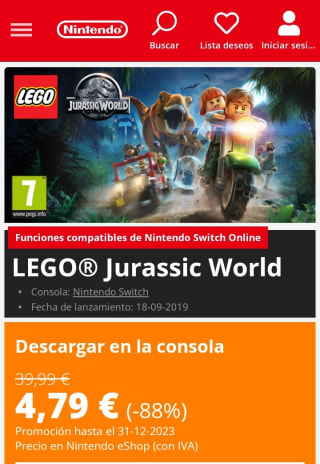 LEGO Jurassic World Nintendo Switch 4,79€.