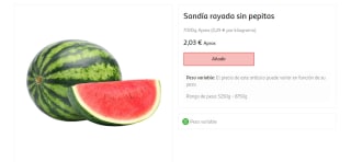 Sandía rayada sin pepitas por 0,29€ el kilo