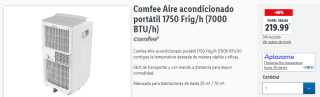 Aire acondicionado Comfee portátil 1750 Frig/h (7000 BTU/h) por 219.99€