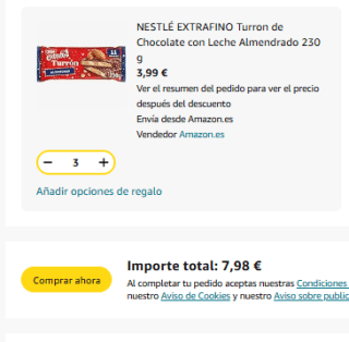 3 tabletas Nestlé Extrafino Turron Chocolate con Leche Almendrado 230 g por 5,98€