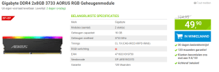 Gigabyte DDR4 2x8GB 3733 AORUS RGB Geheugenmodule voor €49,90 bij Megekko