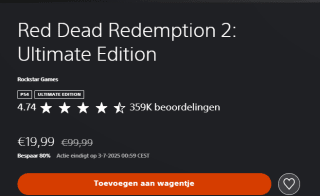Red dead redemption 2 Ultimate voor €19,99 in de Playstation Store