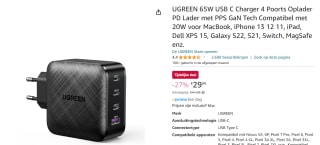 UGREEN GaN 65W Quad USB C Charger voor €29,99 bij Amazon