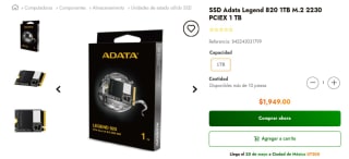 Cupón Doto: SSD Adata Legend 820 1TB por $1,559 con Mercado Pago y Crédito Visa