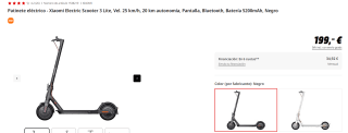 Patinete eléctrico Xiaomi Electric Scooter 3 Lite, Vel. 25 km/h por 189€