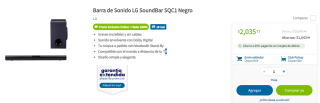 Barra de Sonido LG con Subwoofer por $1,990 en Sam's Club