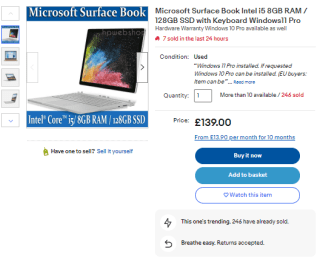 Receive a used Microsoft Surface Book from eBay for only £129