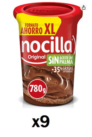 9 Botes de Nocilla Original Crema de Cacao, Sin Aceite de Palma, 780g por 30.37€