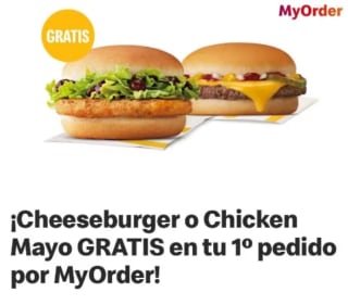 Cheeseburguer o chicken burguer mayo Gratis en tu primer pedido MYrden de McDonald's