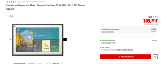 Pantalla inteligente con Alexa Amazon Echo Show 15, FullHD 15.6", 5 MP por 139,99€