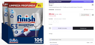 106 pastillas Finish Powerball Quantum All in 1 lavavajillas por 21,59€ (cuenta nueva por 11,99€)