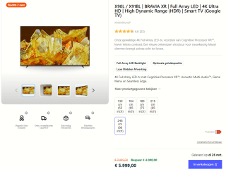 Sony Bravia XR98X90L full-array LED 98 inch voor €5,999 bij Sony