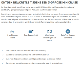 3 daagse minicruise naar Newcastle voor €32 per persoon