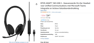 EPOS ADAPT 160 USB II Bedrade, dubbelzijdige USB-headset voor €24,95 bij Amazon