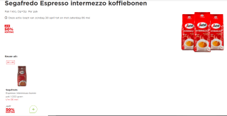 1 kilo Segafredo Espresso intermezzo koffiebonen voor €6,59 bij de Plus