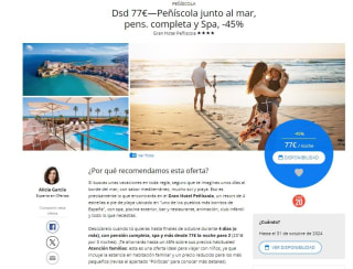Estancia de 4 días Peñíscola junto al mar, pens. completa y Spa para dos desde 77€