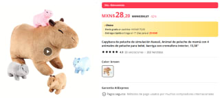 Capybara de Peluche con 4 Hijitos por $28 en AliExpress
