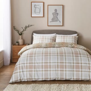 Grey Natural Check Brushed Cotton Duvet Cover & Pillowcase Set – From £3.75