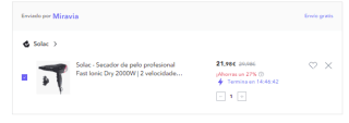Solac Secador de pelo profesional Fast Ionic Dry 2000W por 21,98€