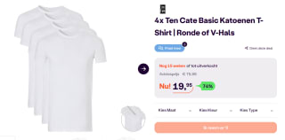 4x Ten Cate Basic witte katoenen T-Shirt voor €19,95 bij IBood