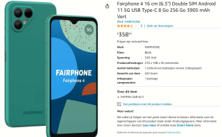 Fairphone 4 - 5G smartphone dual-SIM - RAM 8 GB intern geheugen 256 GB voor €358 bij Amazon