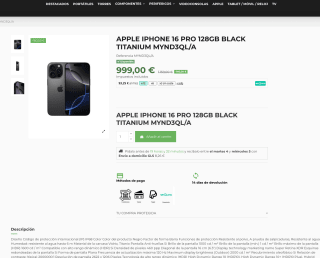 APPLE IPHONE 16 PRO 128GB BLACK TITANIUM MYND3QL/A por solo 999€
