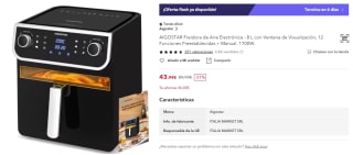 Aigostar Freidora de Aire Electrónica de 8 Litros, 12 Funciones, 1700W por 43,99€ (cuenta nueva por 31,99€)