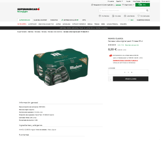 36 Latas de Cerveza Mahou Clásica x 16,56€ promoción 3x2
