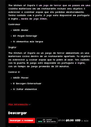 Descarga gratis desde Itch el juego de terror The kitchen of Sopa's